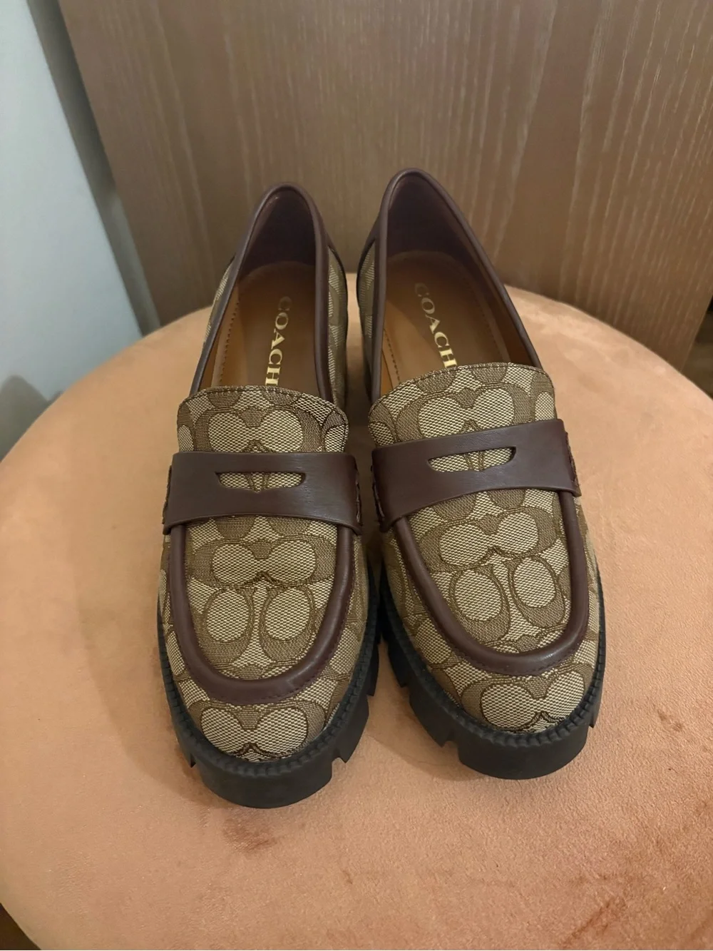Coach Brown Signature Canvas Lug Sole Loafers